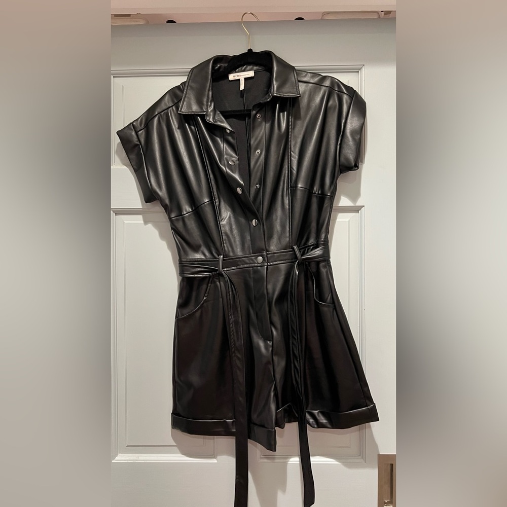 BCBG Black Faux Leather Romper